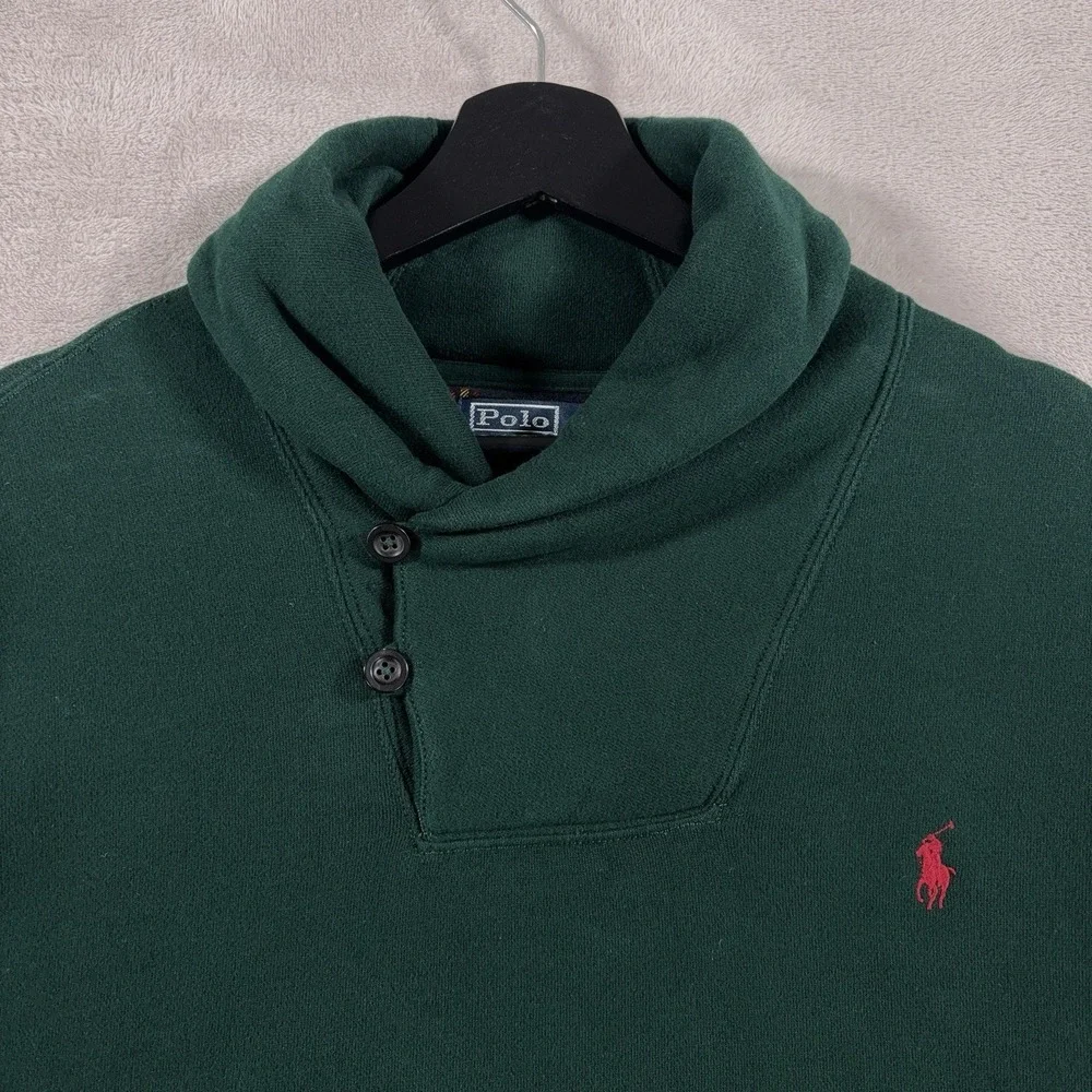 Polo Ralph Lauren Shawl Collar Sweatshirt Mens XL Green Fleece Pullover
